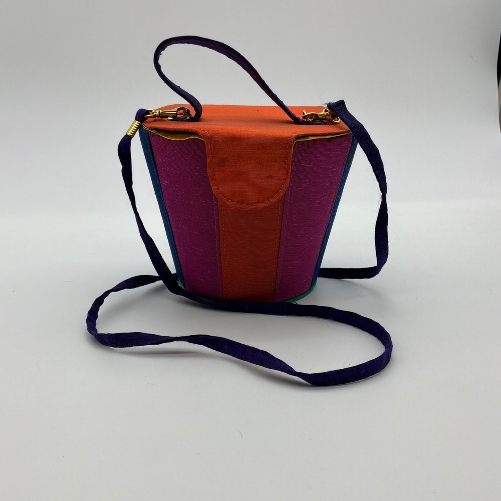 Rare Unique Vintage Rainbow Evening Retro Bucket Bag Box Purse 80s Fun w/ FLAWS - Picture 4 of 9